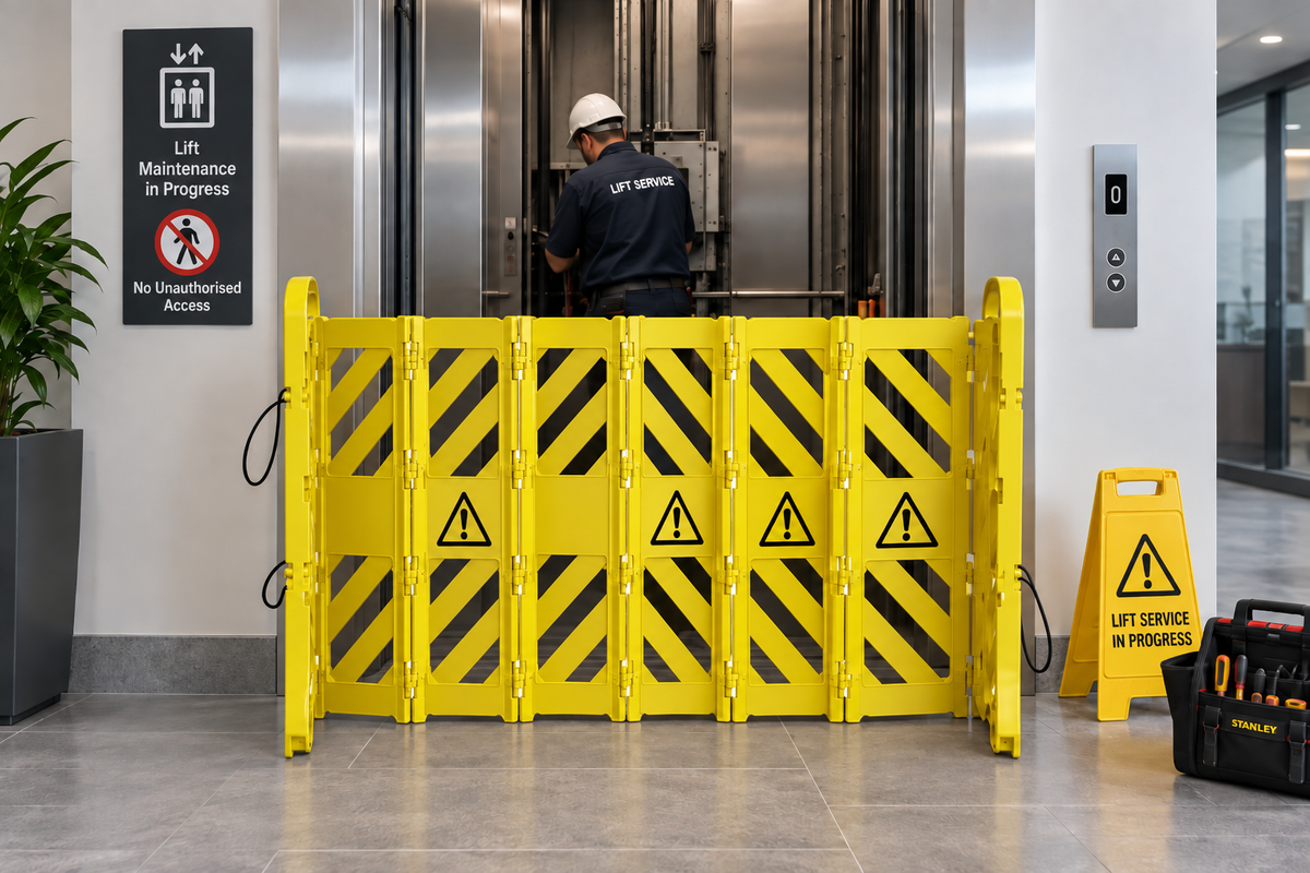 Barrière de sécurité utilisée pour la maintenance des ascenseurs