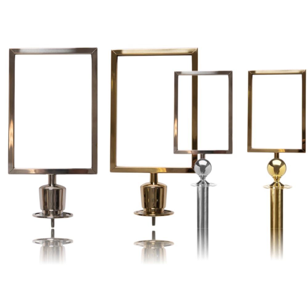 Sign holder for rope stanchions