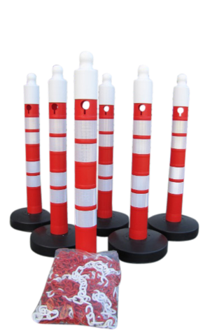 Lot de 6 - Barrière à poteau et chaîne - Maxi Plus - incluant chaîne de 25 m