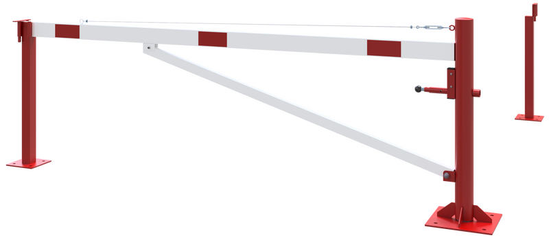 Barrière pivotante avec tube de renfort et corde de traction