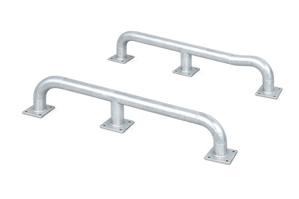 Guides-roues robustes pour quai de chargement – paire en acier galvanisé (3000 × 600 × 365 mm)