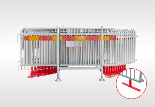 Flexibarrier Barrière anti-émeute - Premium - Pied pivotant, Ensemble complet avec panier de transport (57,5 m)
