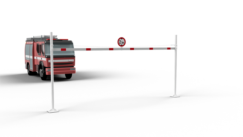 Barrière de restriction de hauteur avec 2 poteaux carrés (largeur 3-9m)