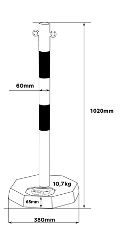 Barrière à poteau et chaîne Flexibarrier -Acier- (avec base en caoutchouc)