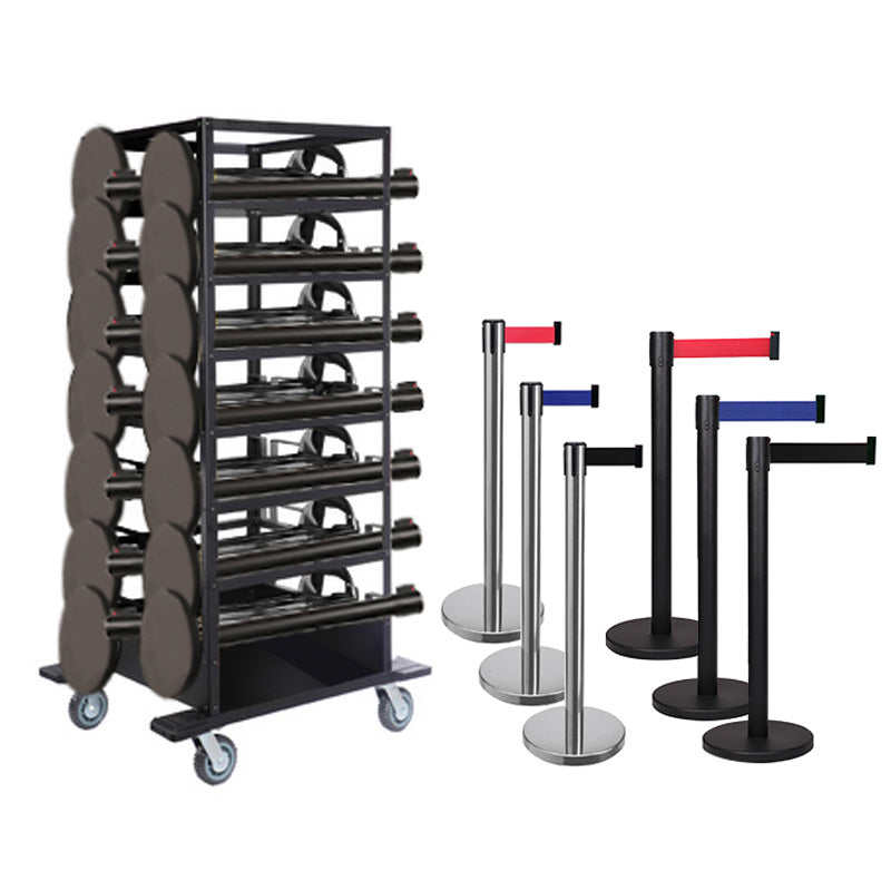 Ensemble de barrières à sangle Flexibarrier -Basic 300- avec chariot (18 pièces)