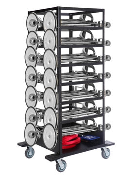 Ensemble de barrières -Expo- 18 poteaux (argent), cordes et chariot de transport